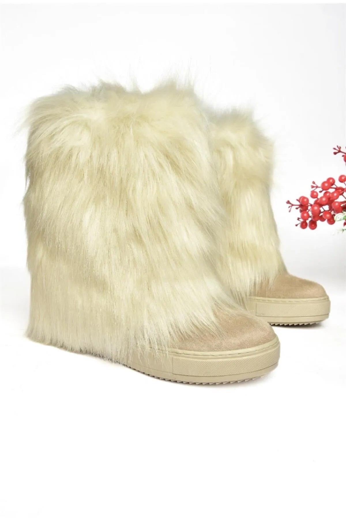Fox Shoes  R602043002 Beige Wildleder-Damenstiefel mit Keilabsatz