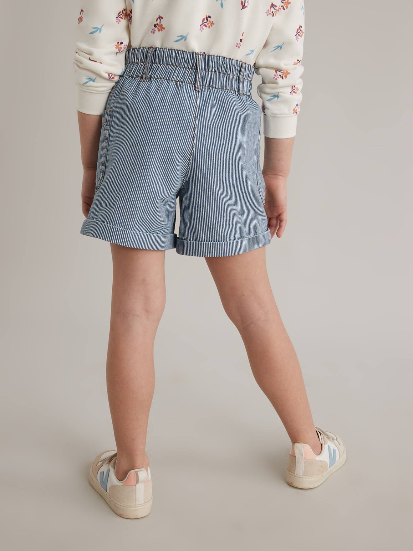 Short Fille en jean CYRILLUS rayé bleu