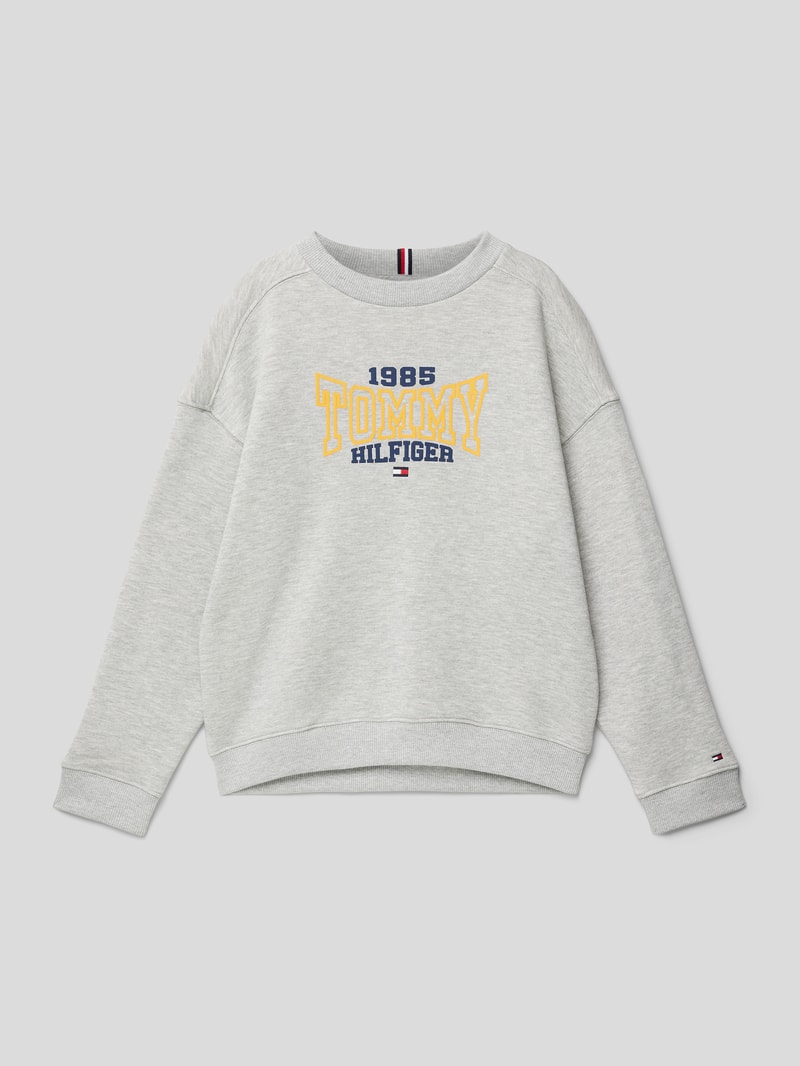 Sweatshirt mit Label-Details Modell 'VARSITY' in mittelgrau meliert