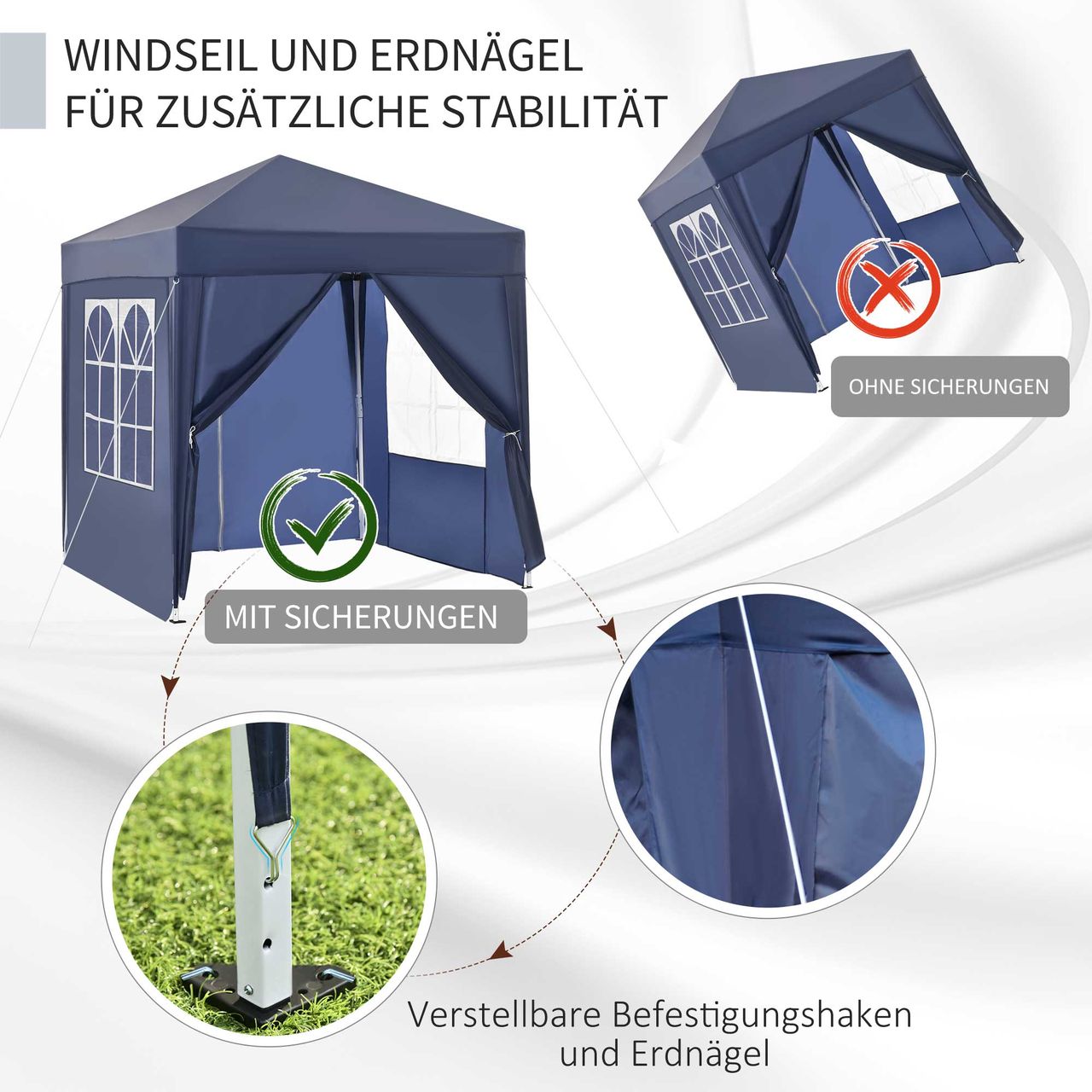 Outsunny Pavillon 2x2m Faltpavillon 4 Seitenwände mit Fenster Tragetasche Stahl