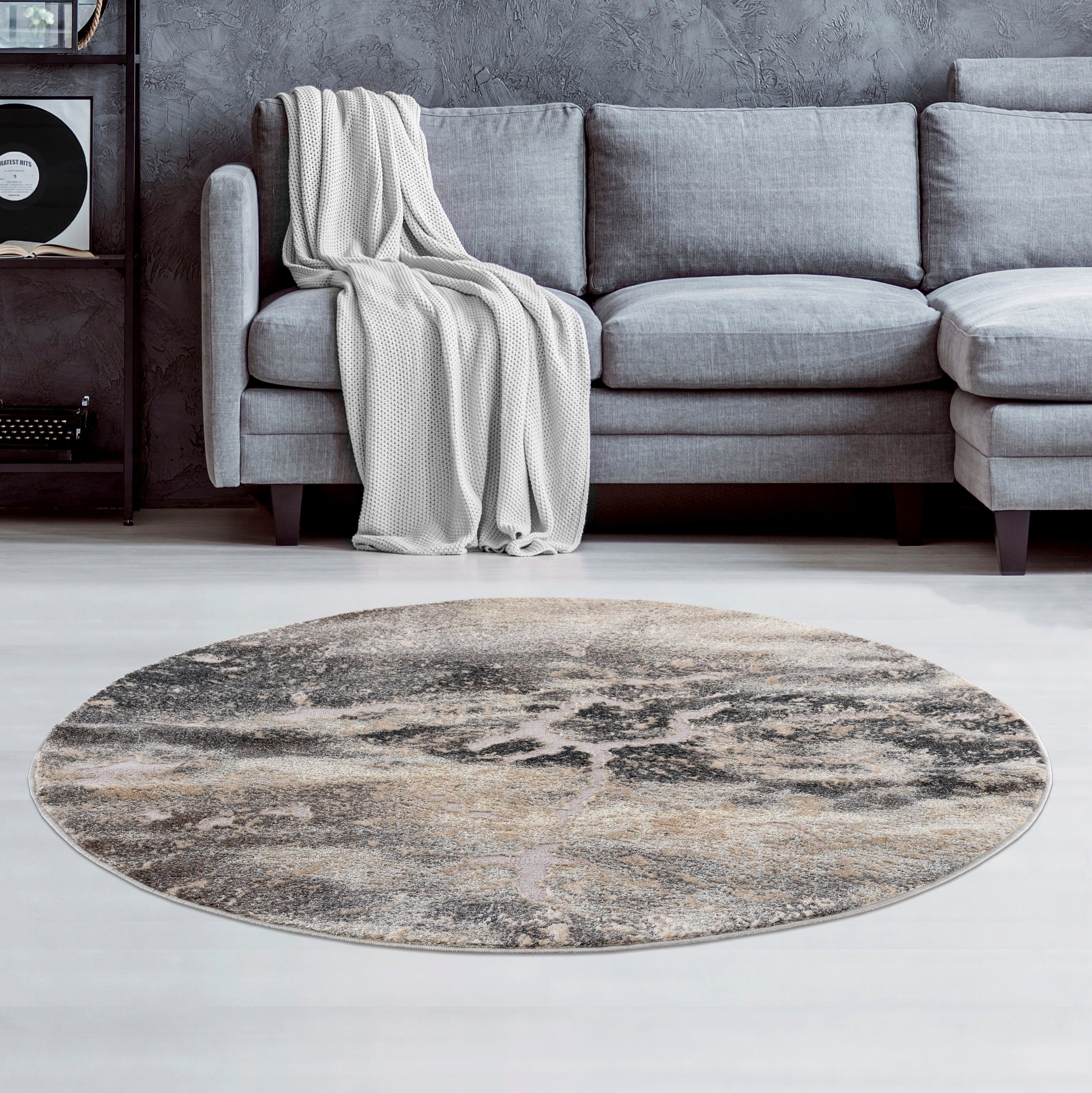 Teppich Marmor, my home, rund, Höhe: 12 mm, Marmor-Optik