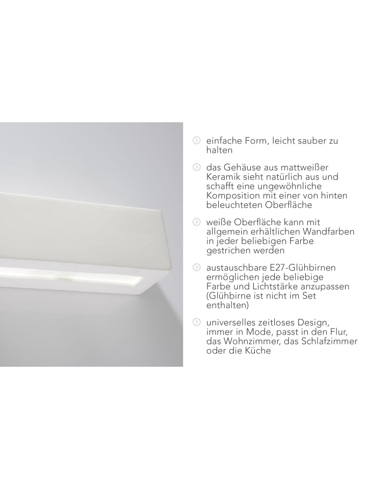 Nice Lamps Wandleuchte VEGA in Keramik weiß rechteckig moderne lampe E27 LED NICE LAMPS günstig kaufen onesize