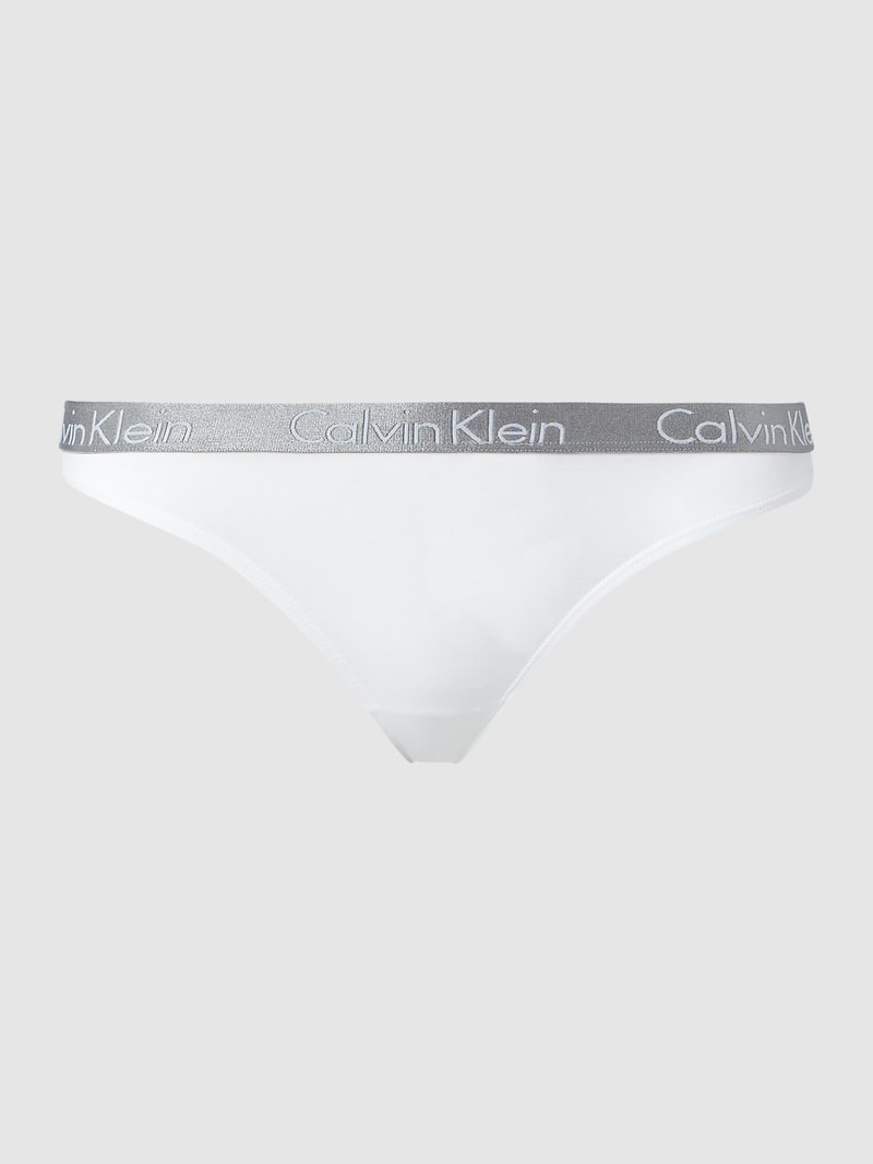 String mit Logo-Bund in Metallicoptik in weiß