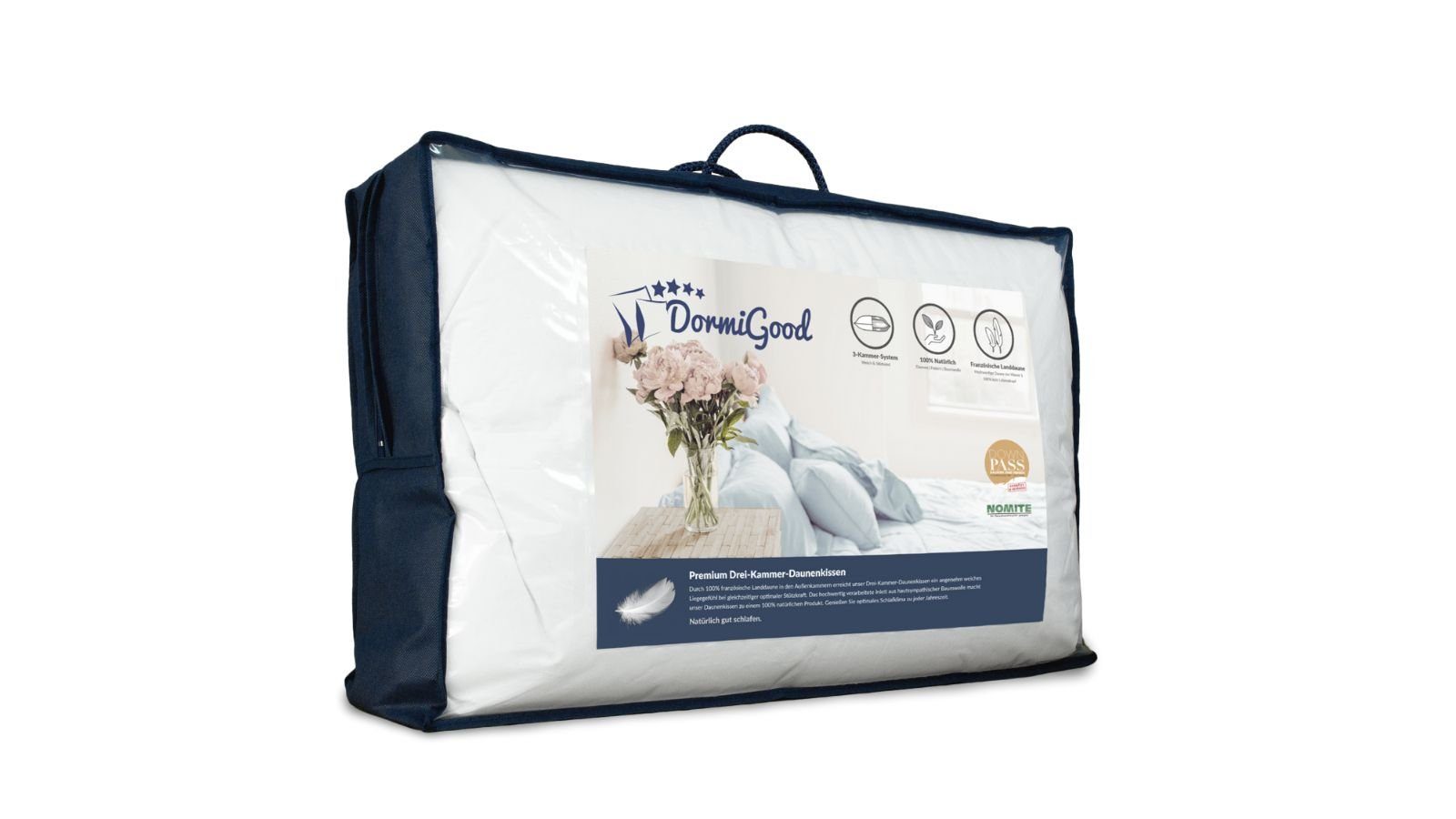 Federkissen Premium Daunenkissen, DormiGood, Füllung: Außenkammer 100% Daunen, Innenkammer 85% Federn, 15% Daunen, Bezug: Inlay aus Baumwolle, Seitenschläfer, Rückenschläfer, 40x80 cm