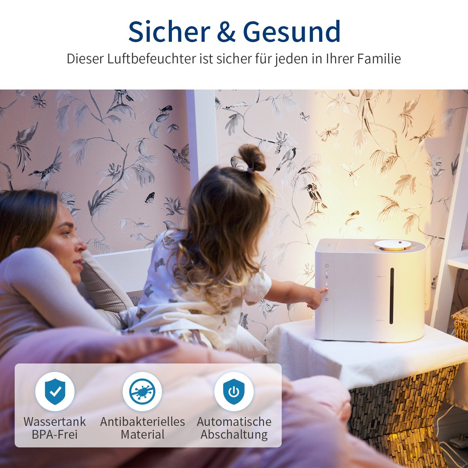 AIRROBO Luftbefeuchter HU450 , 360-Grad-Rotationsdüsen, automatische Abschaltung, 4,30 l Wassertank, Ultraschall-Technologie, Raumbefeuchter, Calmist 3.0™ Technologie