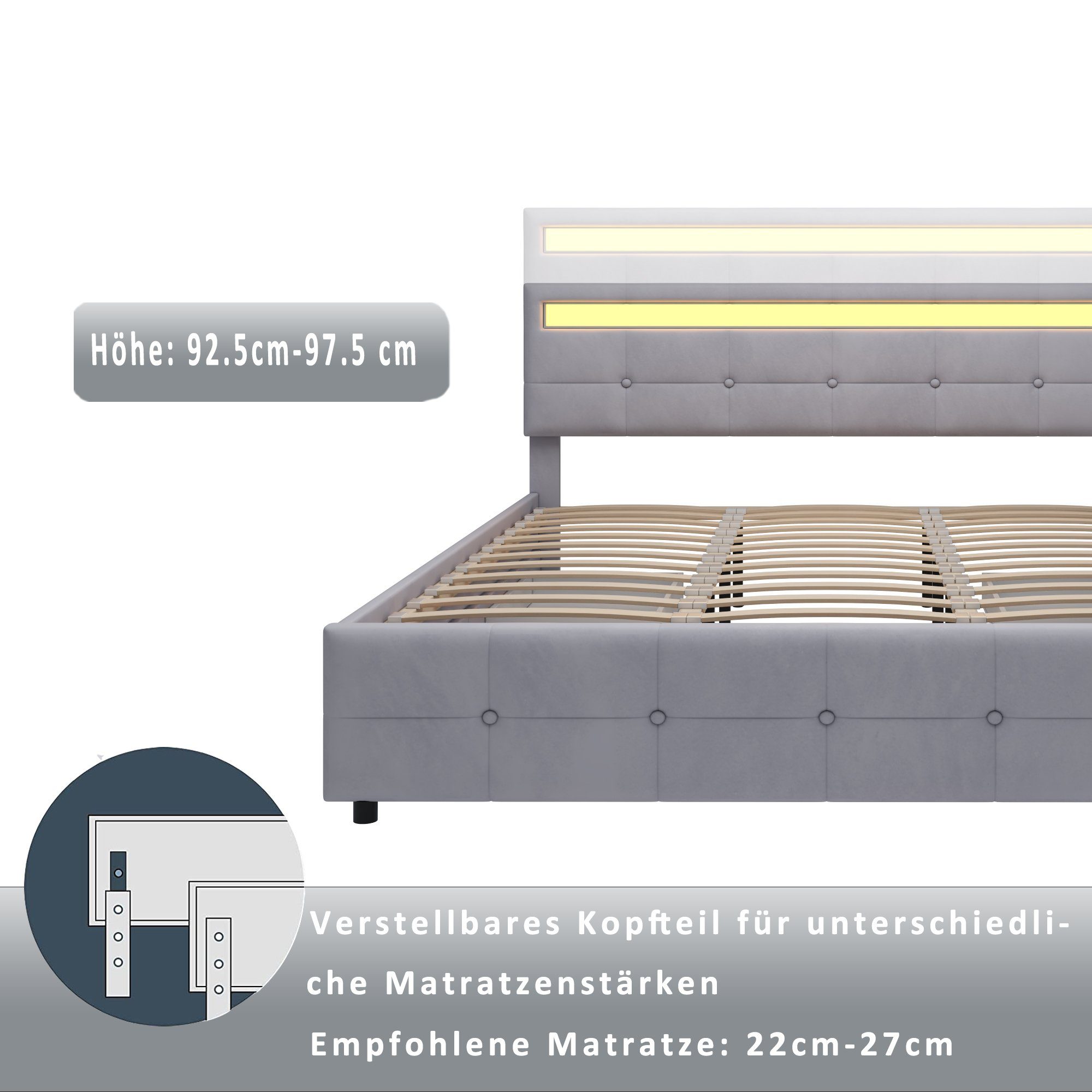 WISHDOR Polsterbett Doppelbett, Polsterbett mit 4 Schubladen 180 x 200 cm (Hautfreundliches Doppelbett aus Samtstoff für Erwachsene und Jugendliche, Lattenrost und Rückenlehne), ohne Matratze
