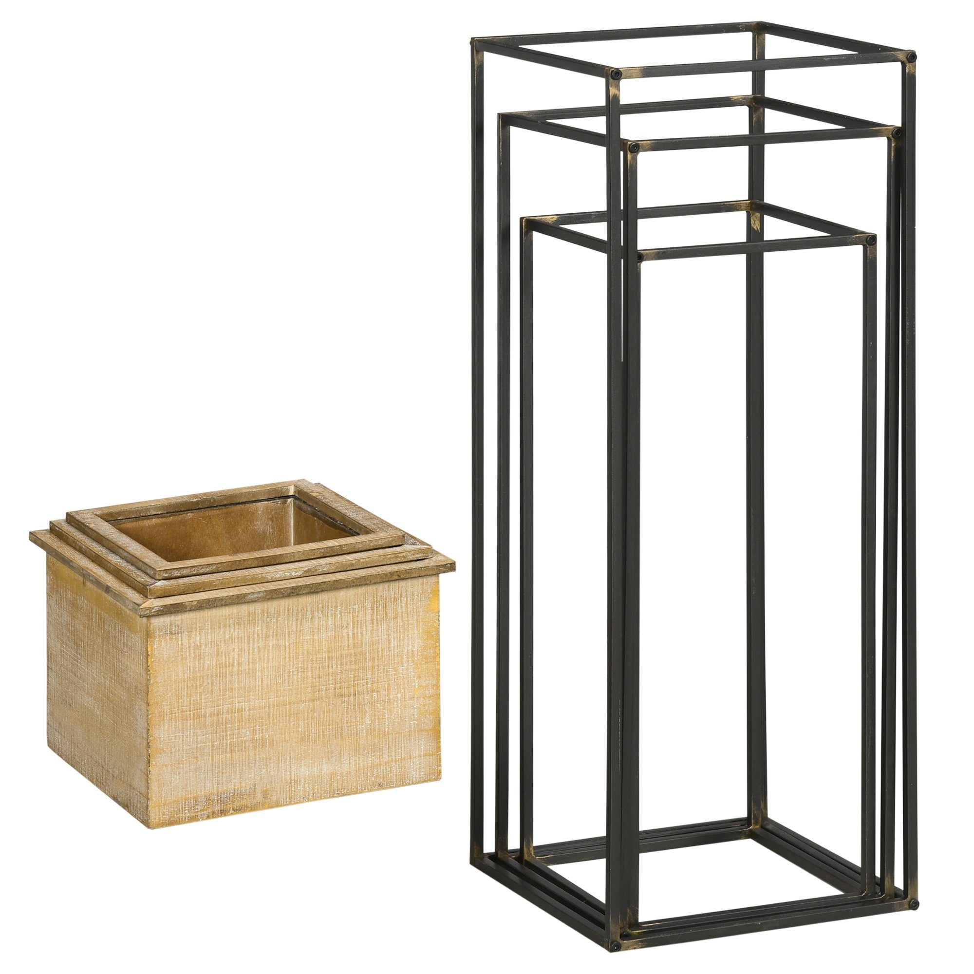 Outsunny Blumenständer Pflanzenhocker mit Metallbeine (Blumenhocker, 3 St., Pflanzenständer), in 3 Größen