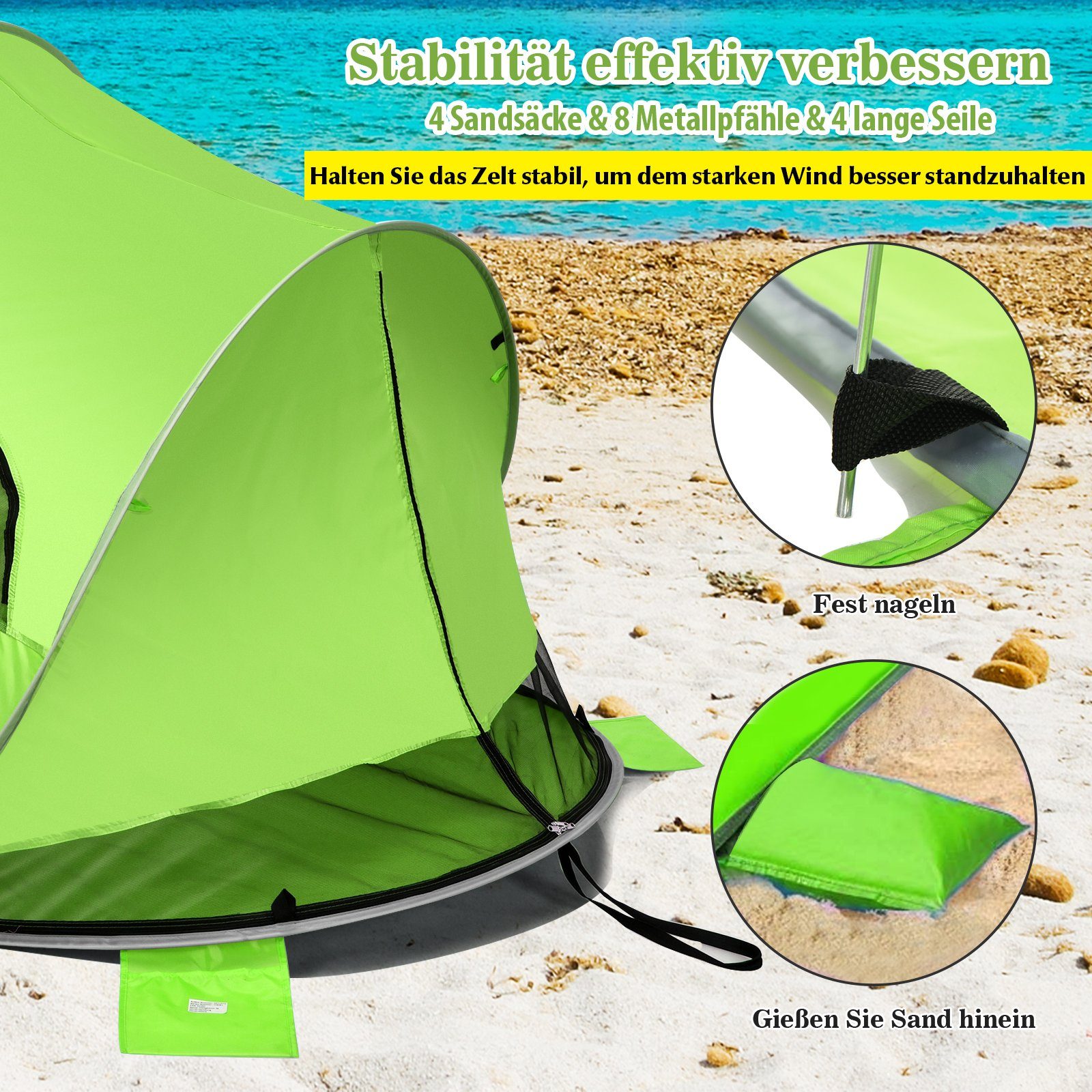 COSTWAY Strandmuschel Pop Up Strandzelt, Personen: 4, mit Tragetasche, Sandtaschen