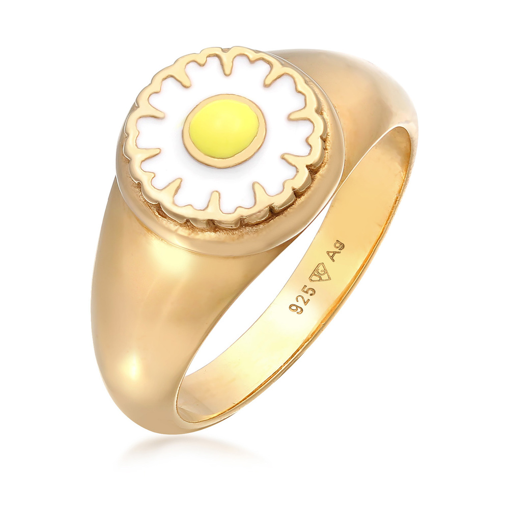 Elli Elli Bague Femmes Sceau Tendance Pâquerette avec émail en Argent Sterling 925 pla Bague