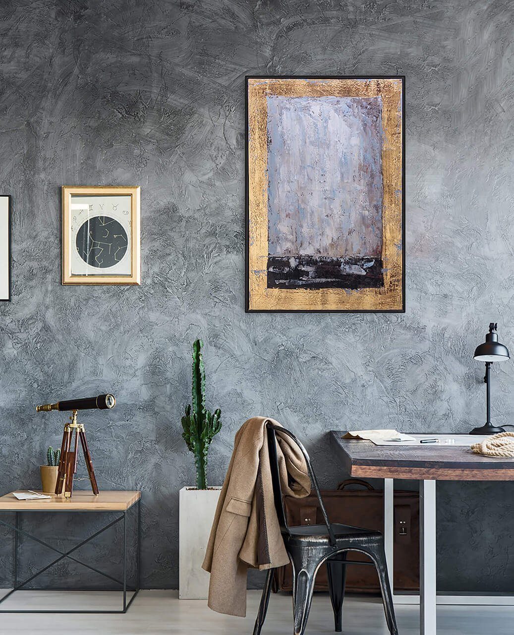 KUNSTLOFT Gemälde Goldene Aura 60x90 cm, Leinwandbild 100% HANDGEMALT Wandbild Wohnzimmer