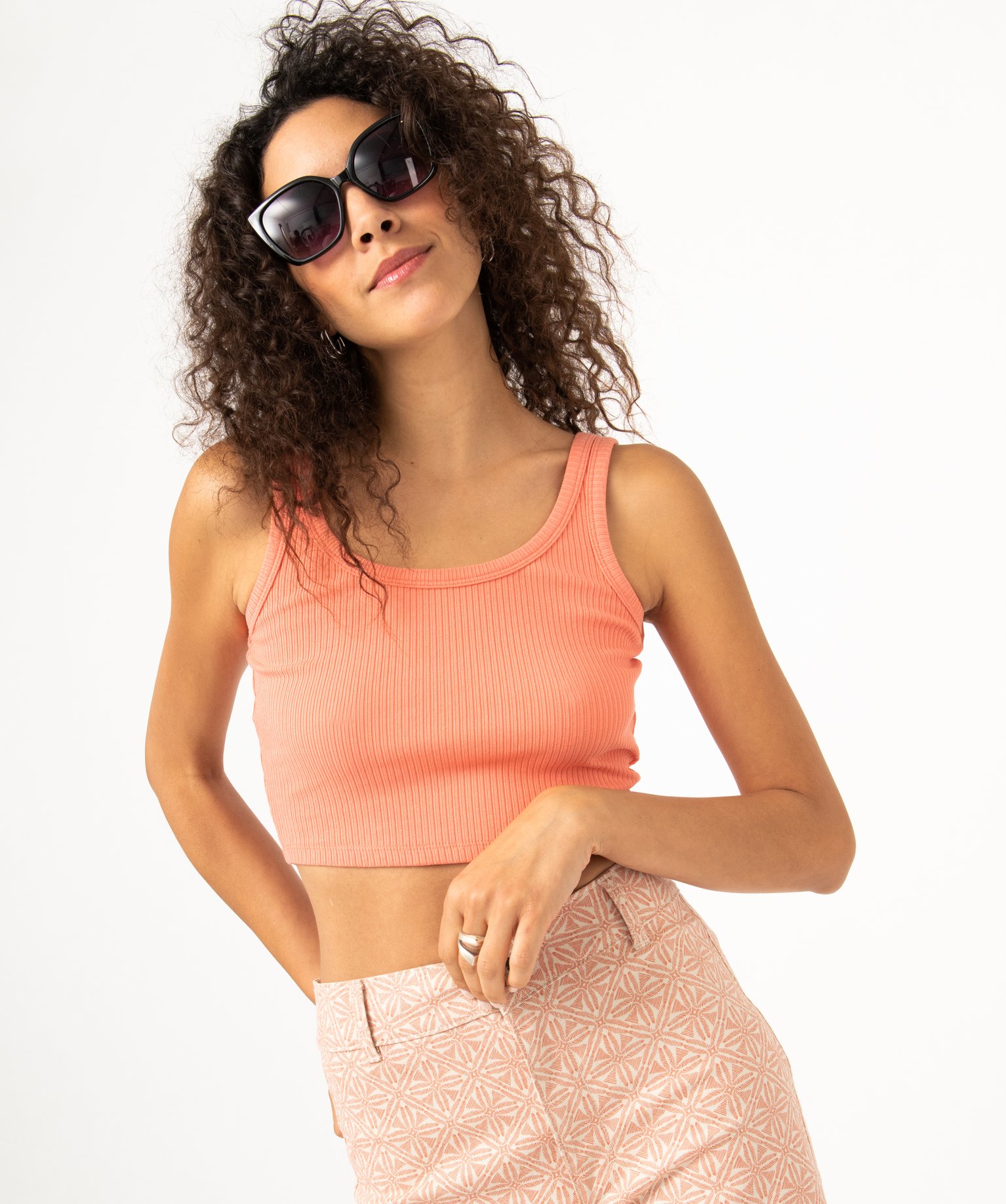 Débardeur court en maille ctelée femme rose | GEMO