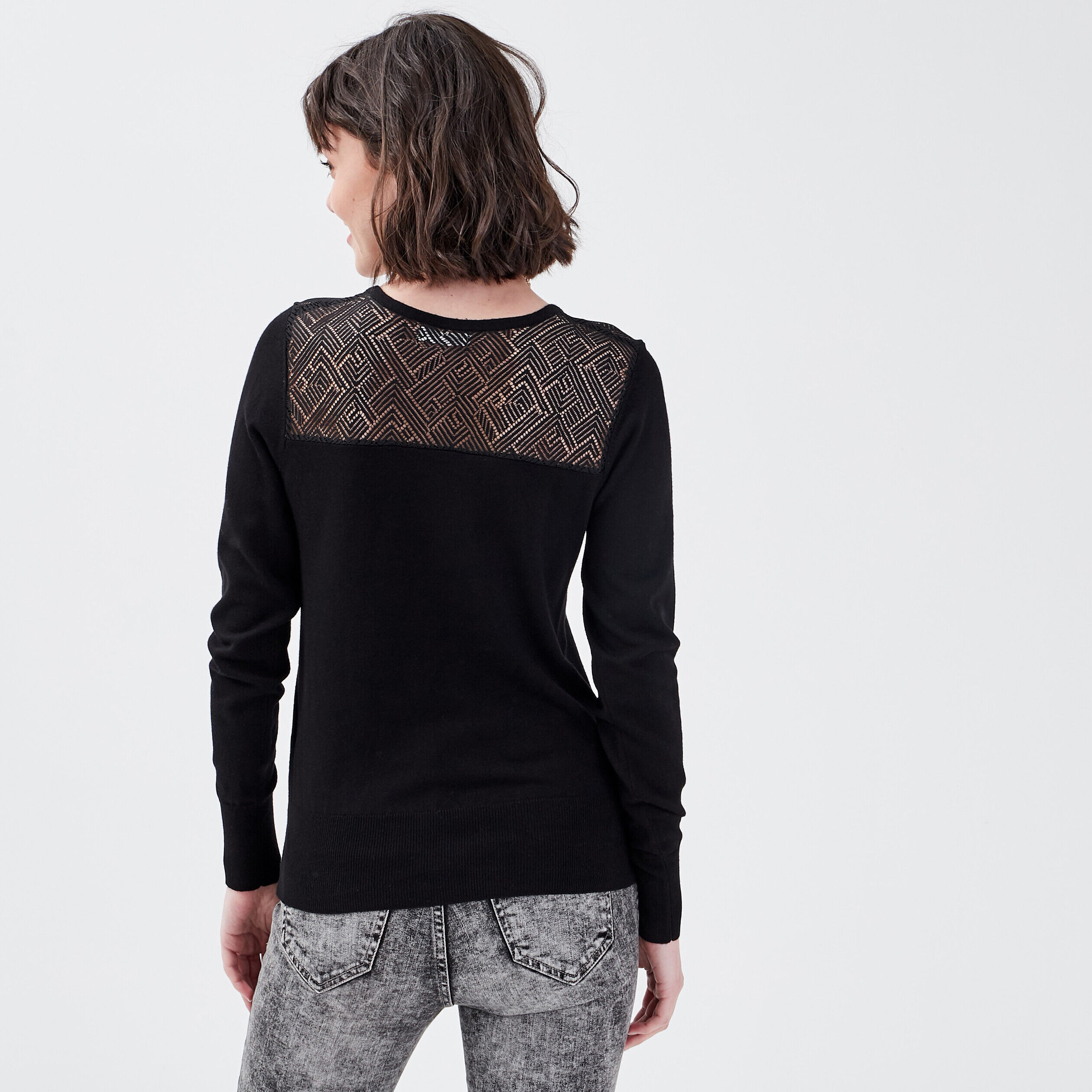 Pull avec dentelle noir femme | Cache Cache