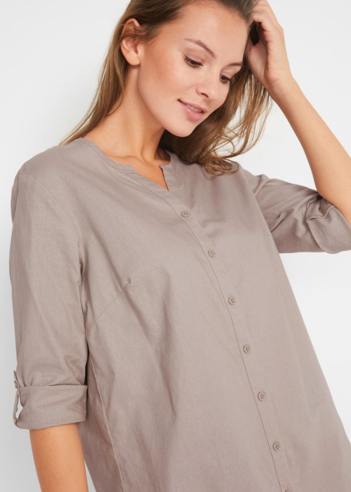 Bluse mit Leinen, 3/4 Arm
