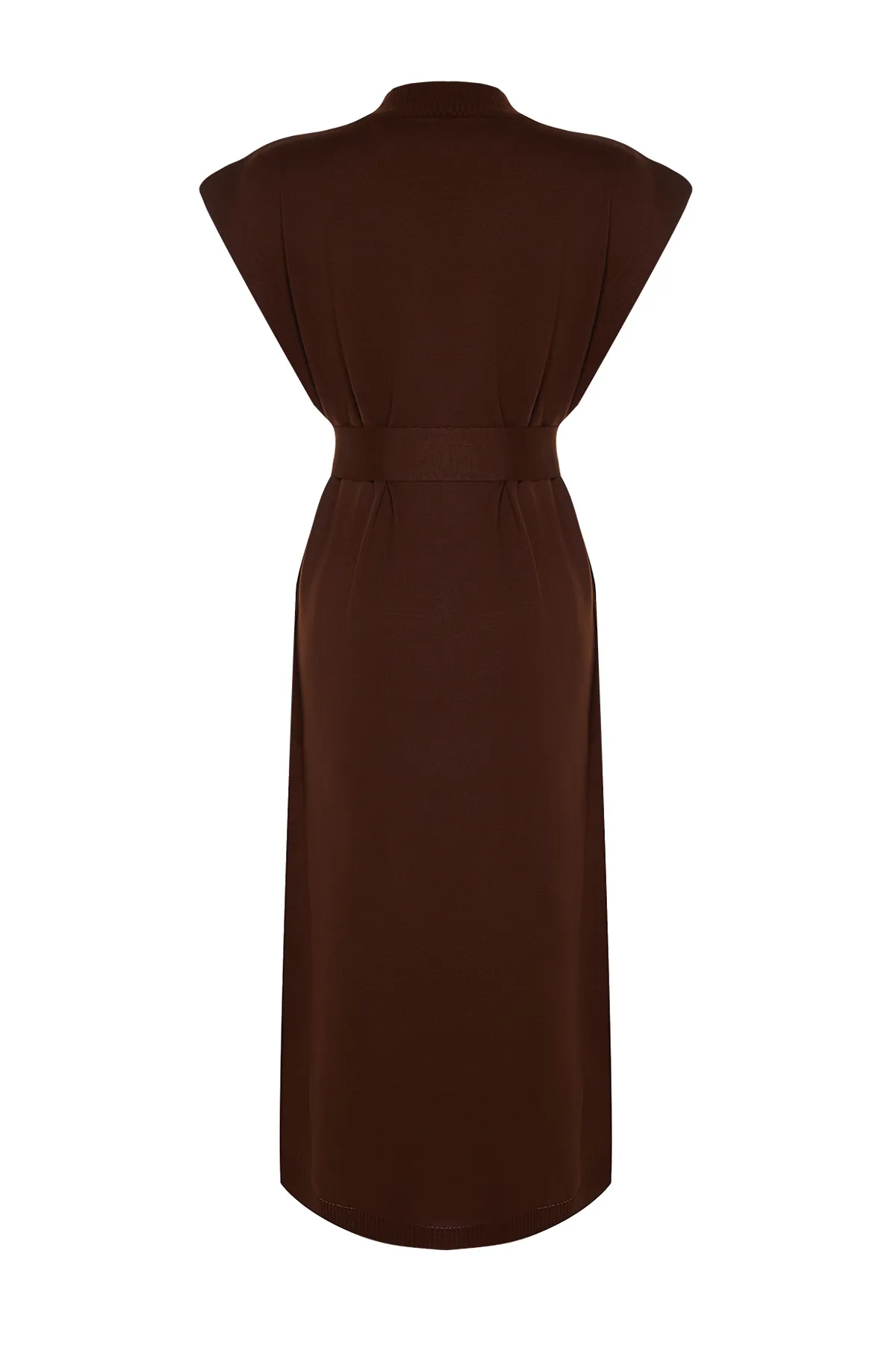 Trendyol Modest  Dunkelbraunes Strickpulloverkleid mit Knöpfen und Details TCTAW24UV00038