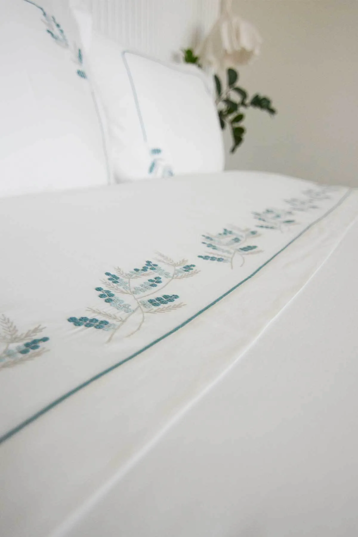 Elart  Bettbezug-Set für Doppelbett, King-Size-Bett, Baumwollsatin, bestickt, 3-teilig, Frühlingsgrün