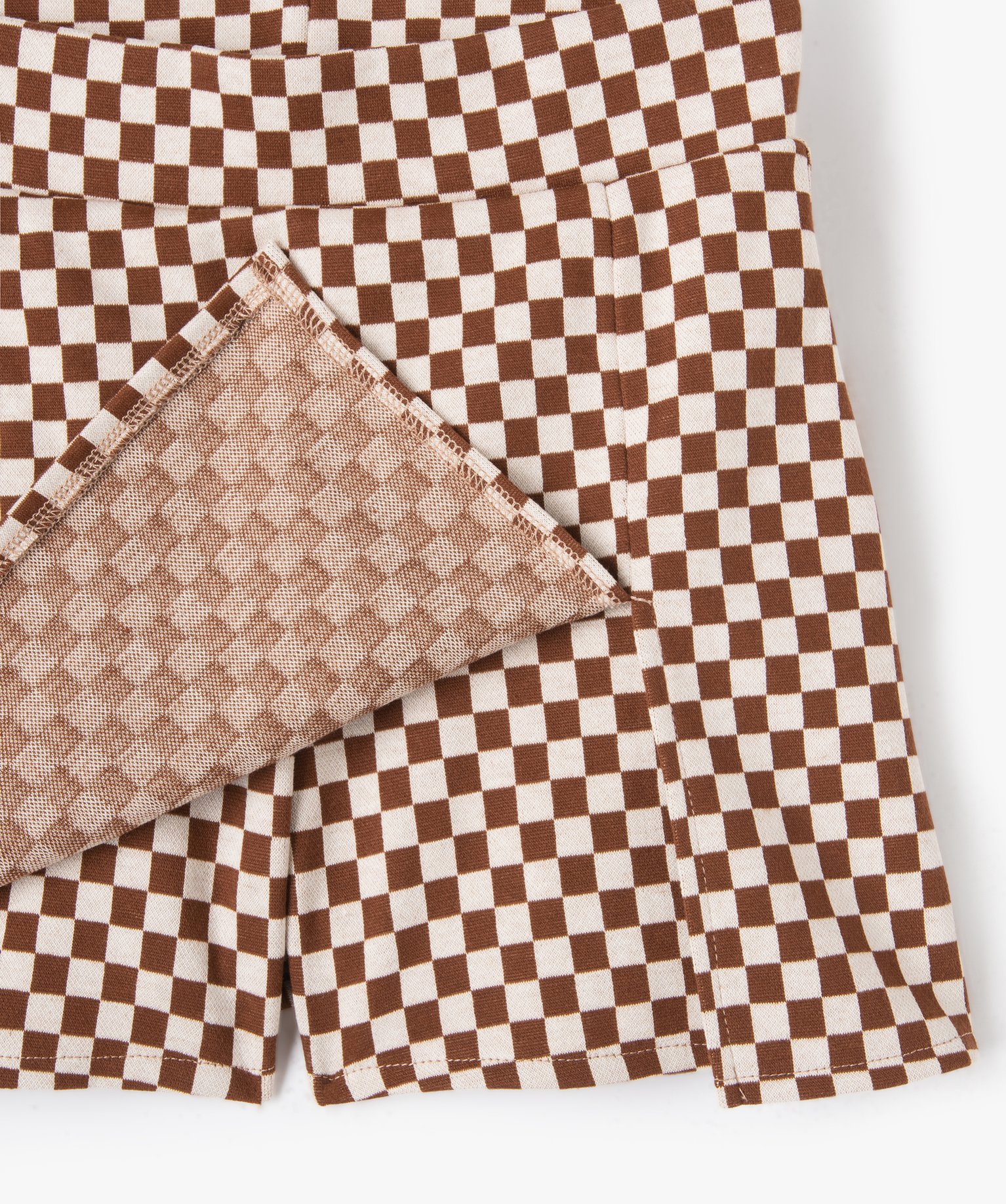 Jupe-short fille courte en maille à carreaux marron | GEMO