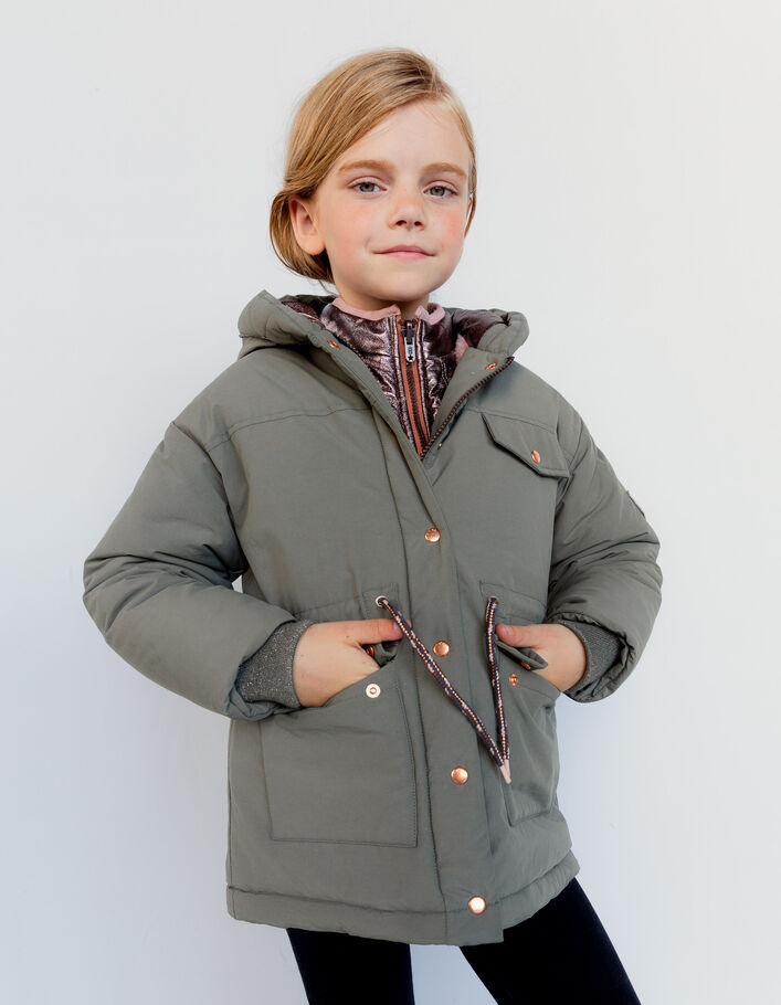 Parka 3-en-1 kaki fourrée et veste réversible fille