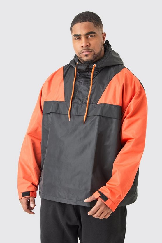 Plus Oversize Man Windbreaker mit halbem Reißverschluss und Kapuze