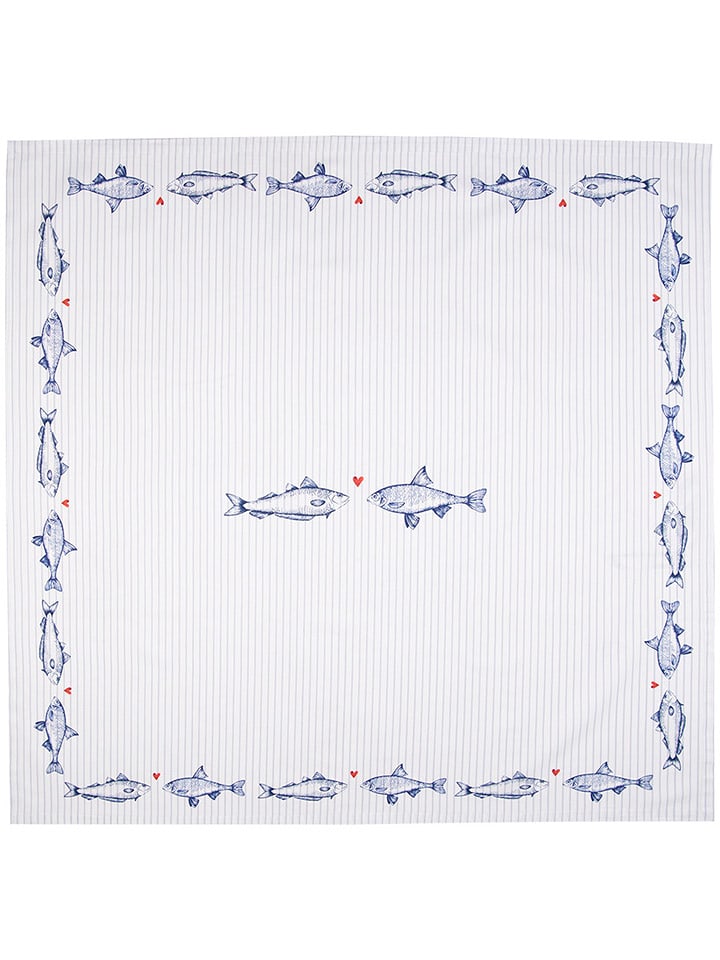 Clayre & Eef Tischdecke in Weiß/ Blau - (L)100 x (B)100 cm günstig kaufen onesize