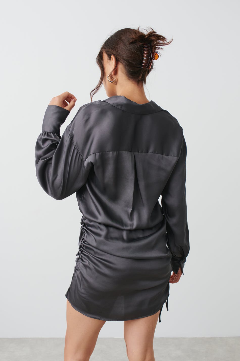 Satin shirt dress