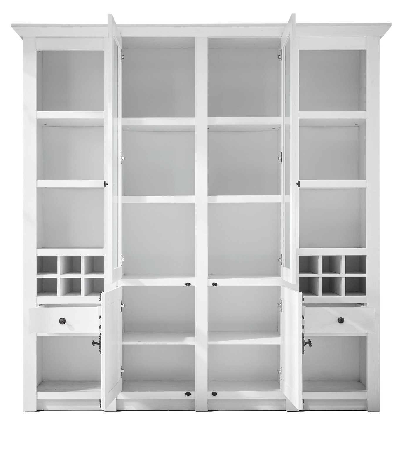 Furn.Design Buffet Hooge (Buffetschrank in weiß Pinie Landhaus, 194 x 207 cm) mit Weinregalen, mit Drehriegelverschluss