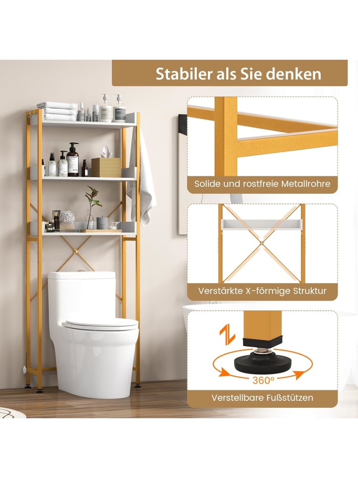 COSTWAY Toilettenregal 3-stufig in Gold günstig kaufen onesize