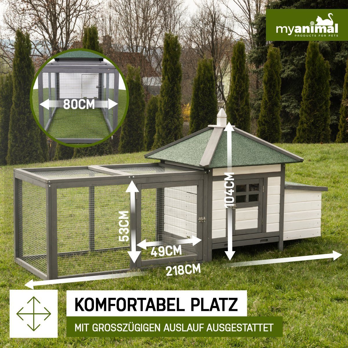 My Animal Hühnerstall Hühnerstall MH-19 für 3-4 Hühner - Wetter & Winterfest - Kieferholz, Hühnerhaus Hühner Käfig Gehege Geflügelstall - Nistkasten