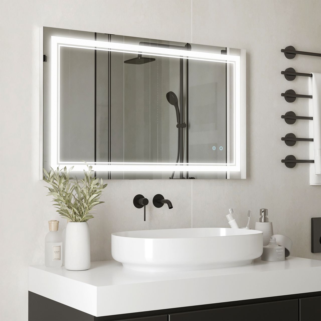 kleankin Badspiegel Badezimmerspiegel mit LED-Leuchte, Wasserdichter Wandspiegel