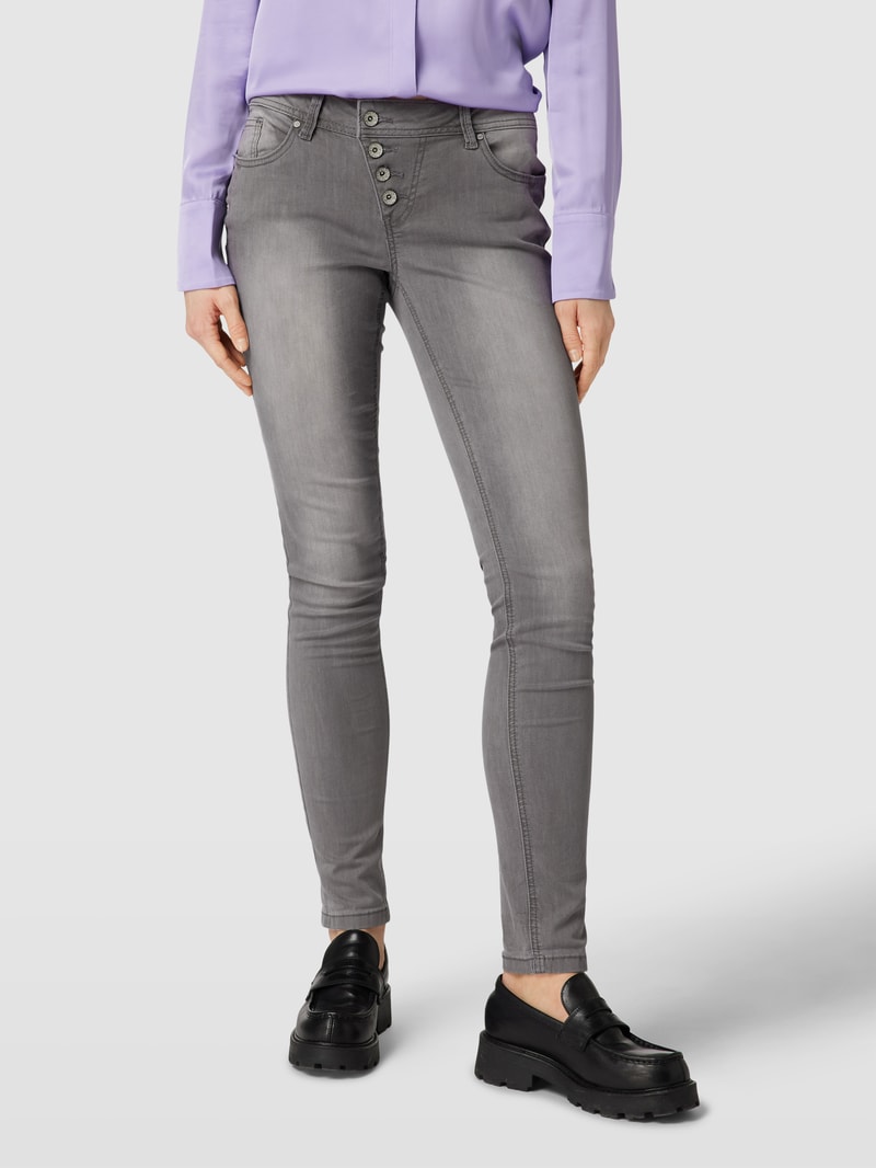 Skinny Fit Jeans mit Knopfleiste Modell 'Malibu' in hellgrau