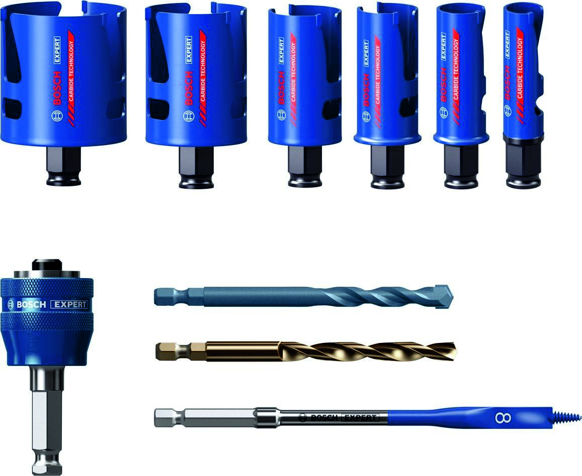 Conjunto de serras copo Bosch Blue Accessories 2608900490 Expert Construction Material, 20/25/32/38/51/64 mm, 10 peças