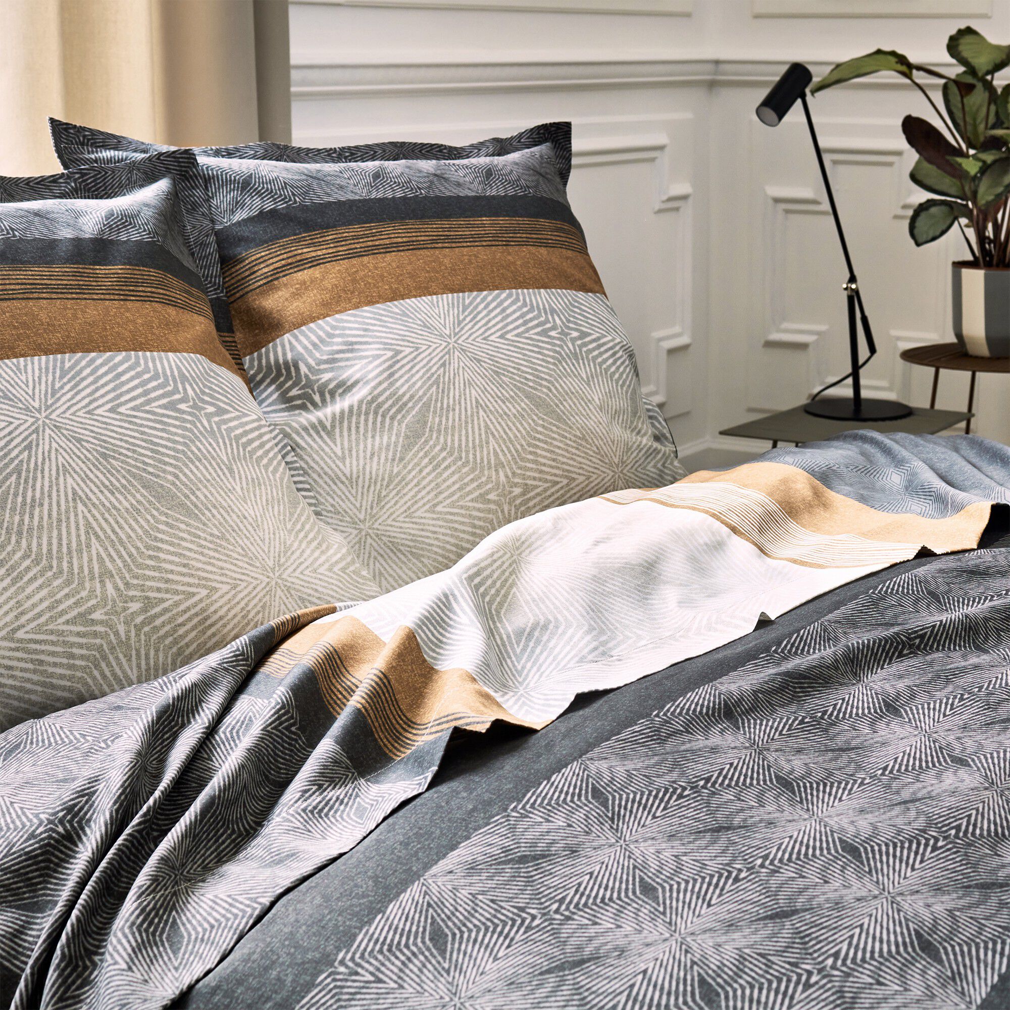 Linge de lit Tiago satin de coton imprimé