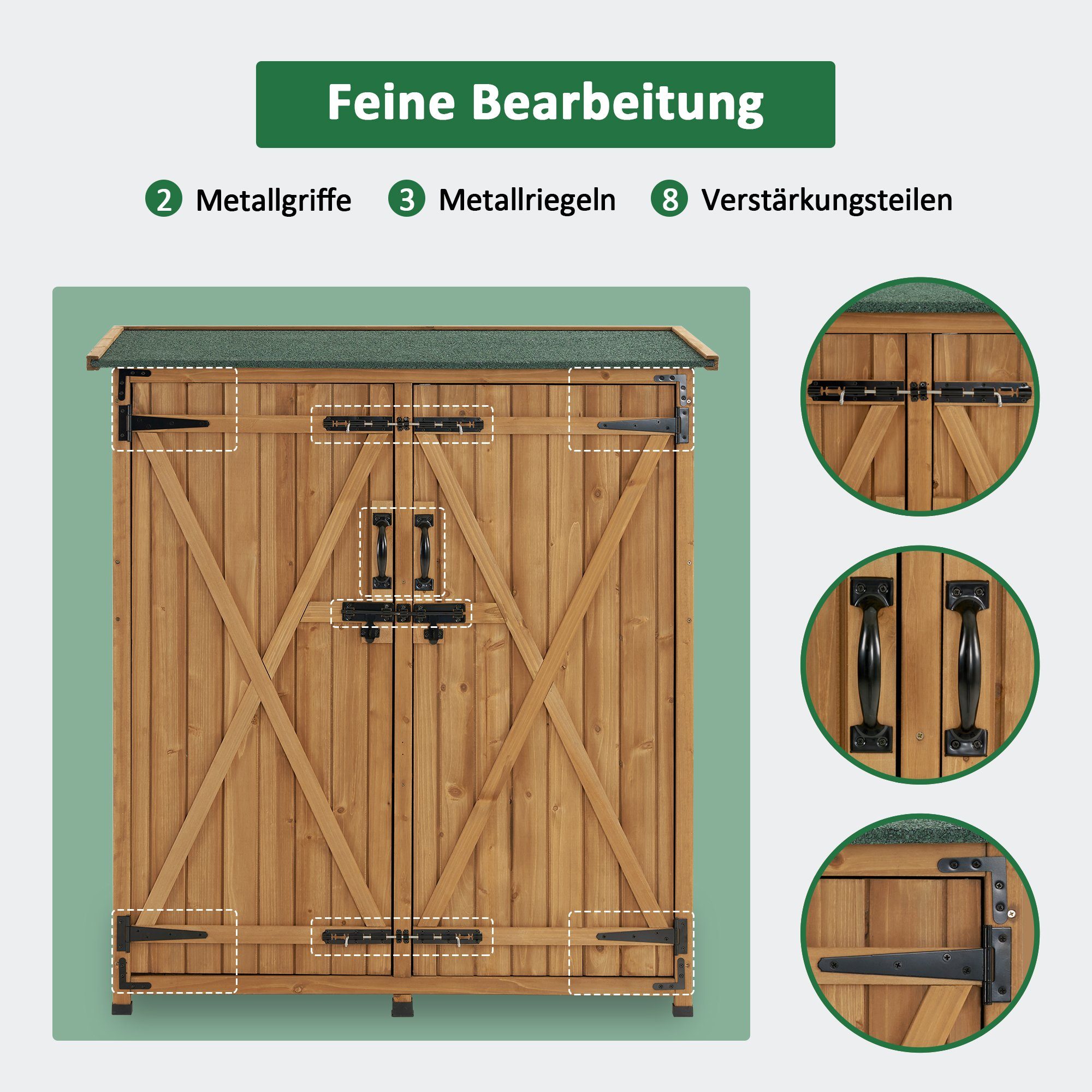 MCombo Gartenbox M MCombo Gartenschrank Gartenhaus 0707, Holz Wetterfest Klein Outdoor Außenbereich 122×60×137cm