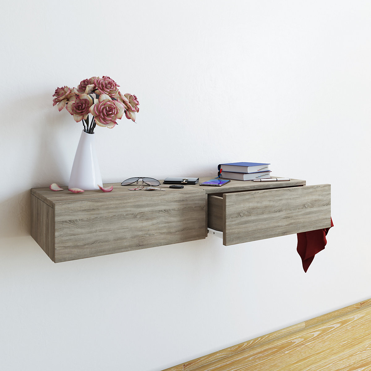 Holz Dielenmöbel Flurregal Dekoregal Wandboard Wandregal Wandschublade Blado-2