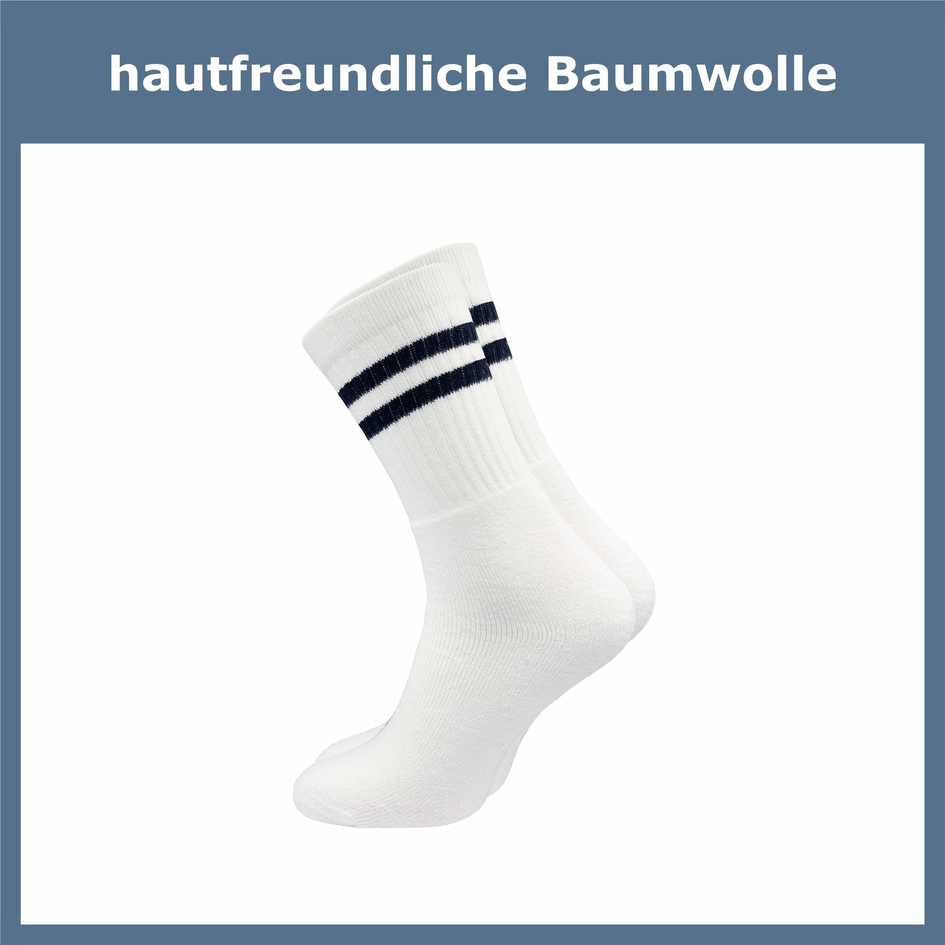 GAWILO Tennissocken für Herren im Retro-Style in weiß & schwarz für Freizeit & Sport (8 Paar) ausgestattet mit Frotteesohle für angenehme Polsterung