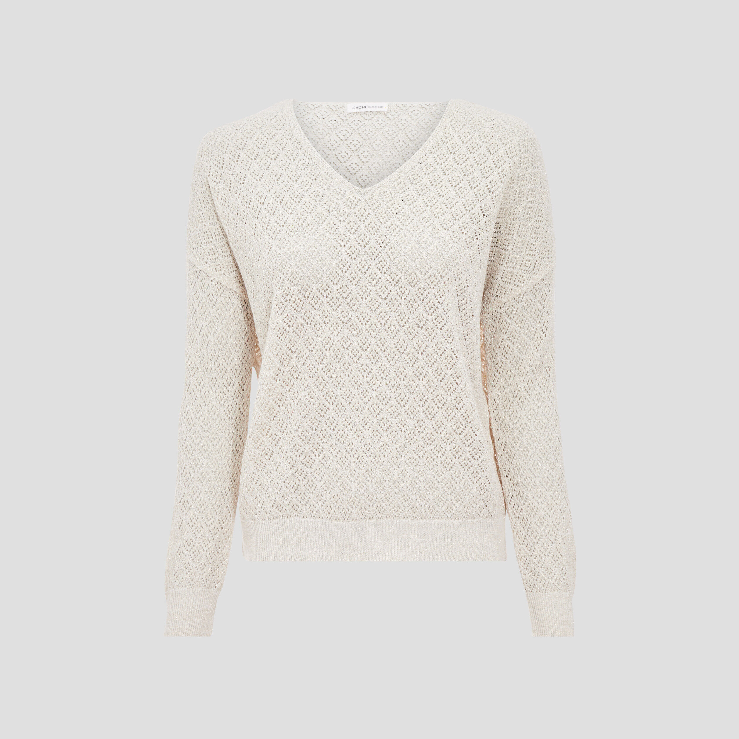 Pull manches longues ajouré ecru femme | Cache Cache