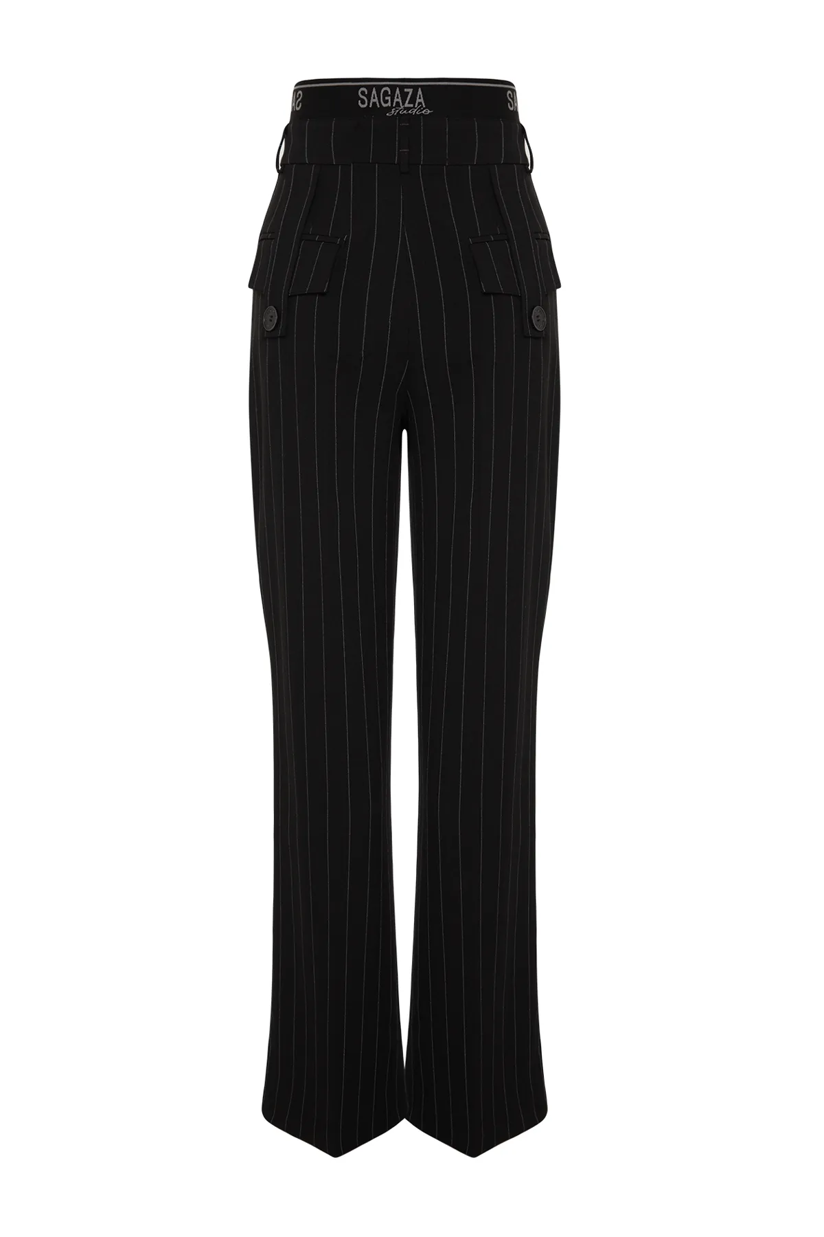 Trendyol Collection  X Sagaza Studio Schwarz gestreifte Gummi-Polyviscon-Hose mit detaillierten Details TCLAW24PL00000