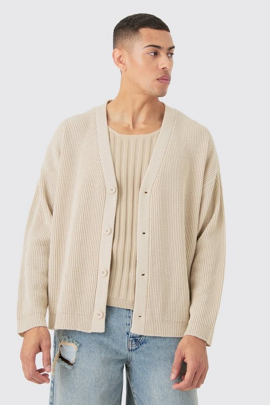 Kastiger gerippter Oversize Cardigan