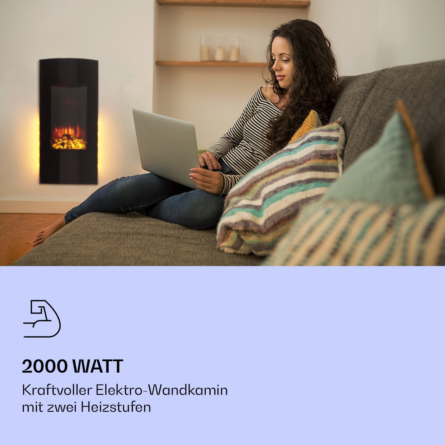 Klarstein Elektrokamin Lamington, elektrischer Kamin Heizfunktion elektrischer Kaminofen Elektrokamin