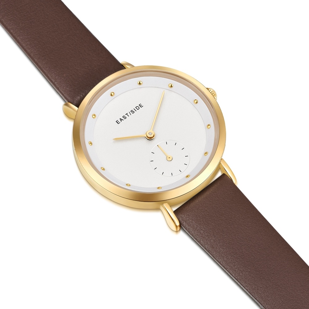 EASTSIDE Montre à quartz Pranera en Or jaune Cuir véritable en Marron Montre