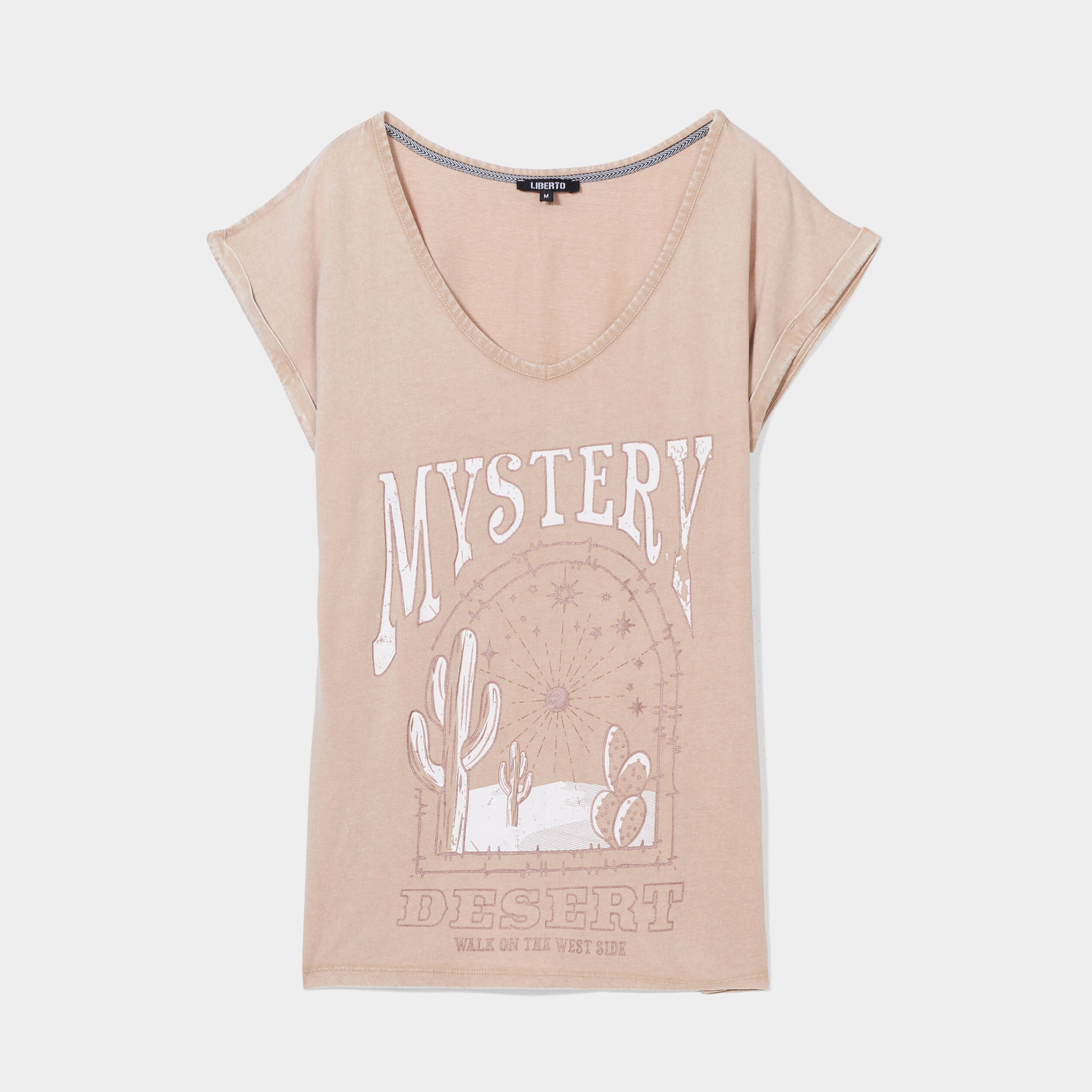 T-shirt oversize col en V Liberto beige femme | La Halle
