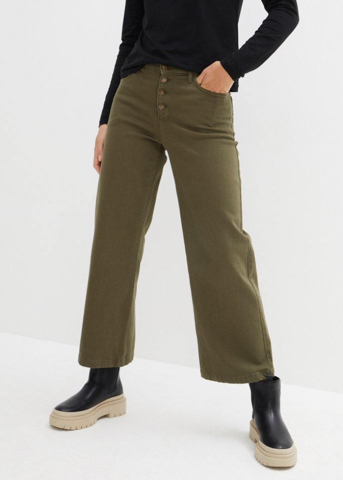 Stretch-Jeans Culotte, knöchelfrei