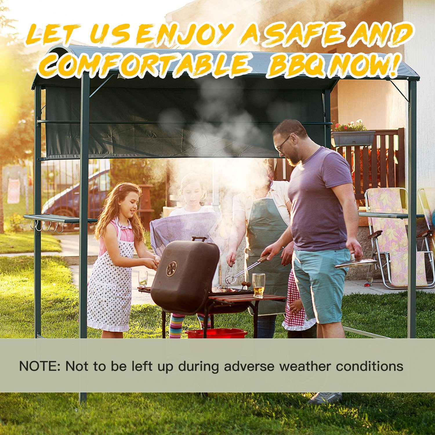 Outsunny Grillpavillon Grillpavillon mit Flammenschutzdach