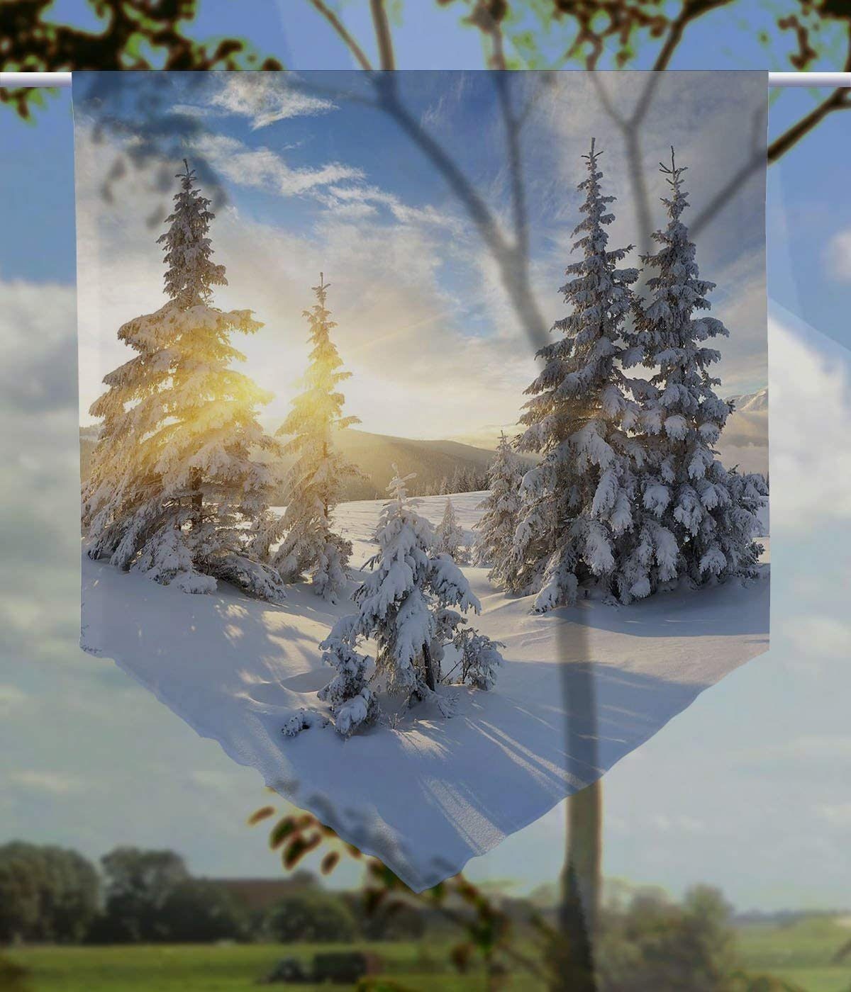 Scheibengardine Scheibenhänger Traumwinter Voile Transparent aus Feiner Voile, gardinen-for-life