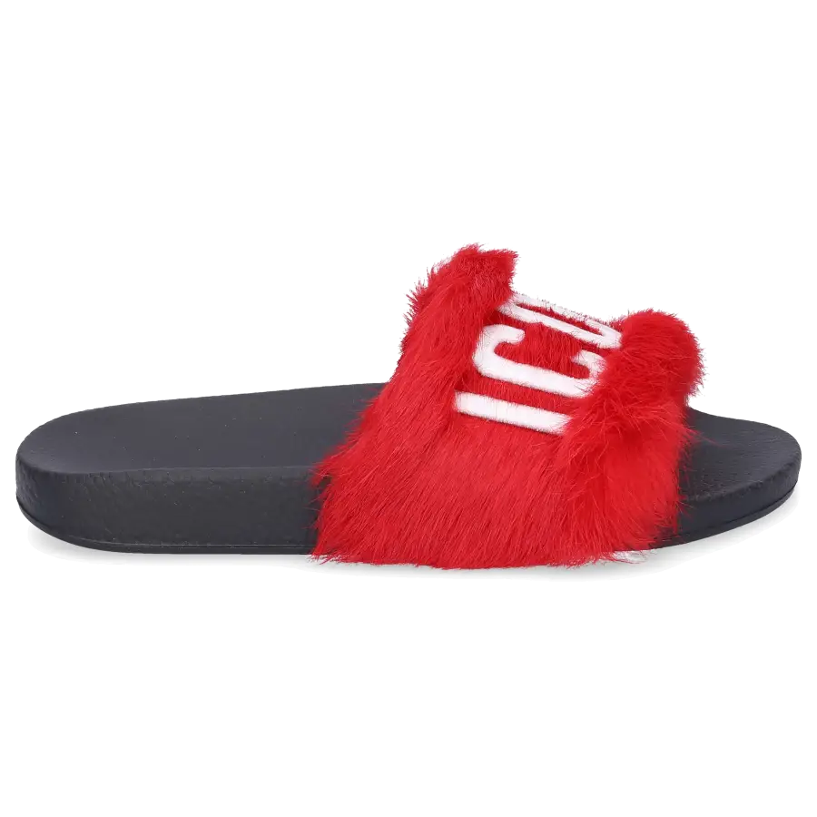 Dsquared2 - Hausschuhe LAPIN Fell Logo rot schwarz - rot