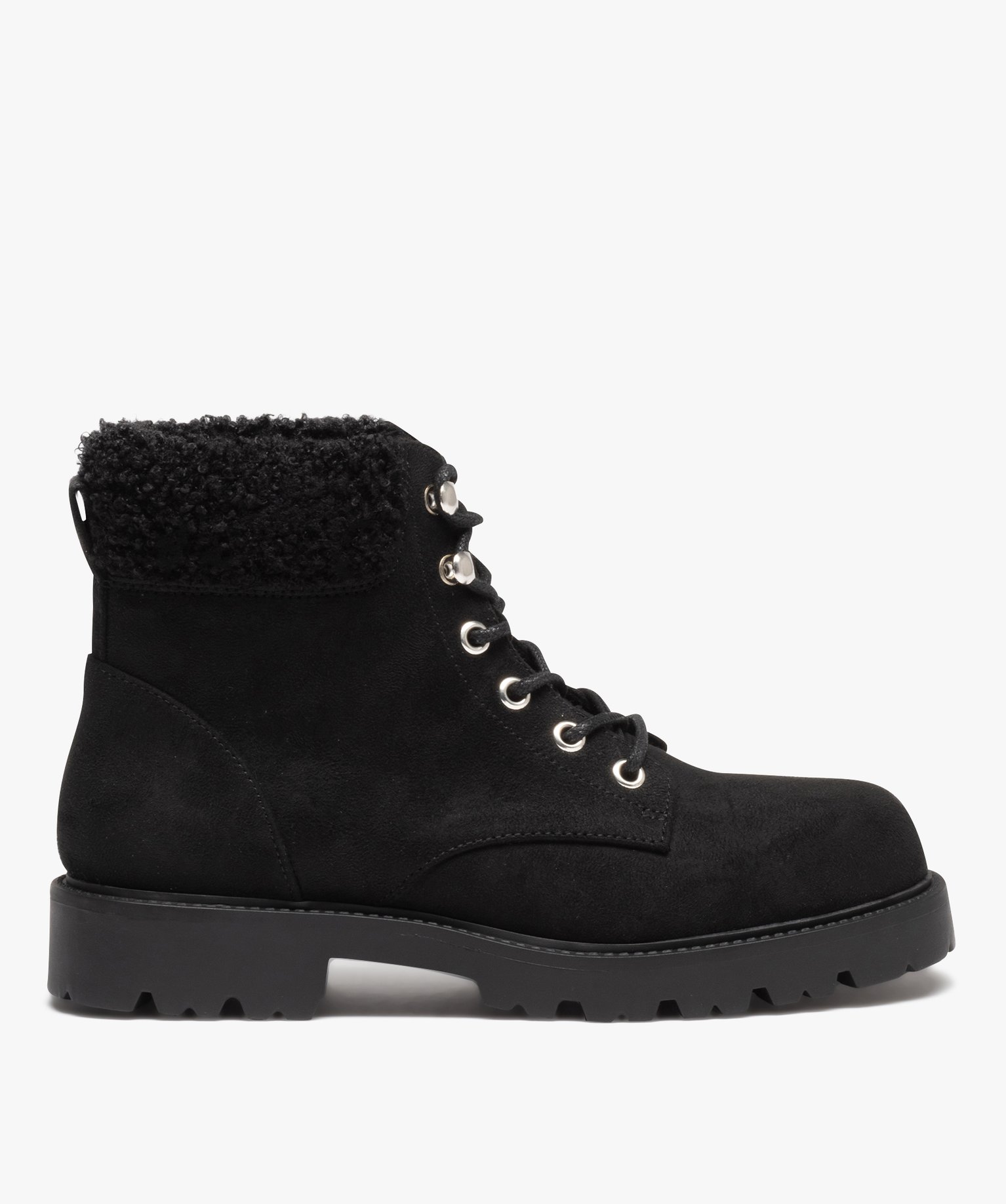 Boots femme unies en suédine à col fourré noir | GEMO
