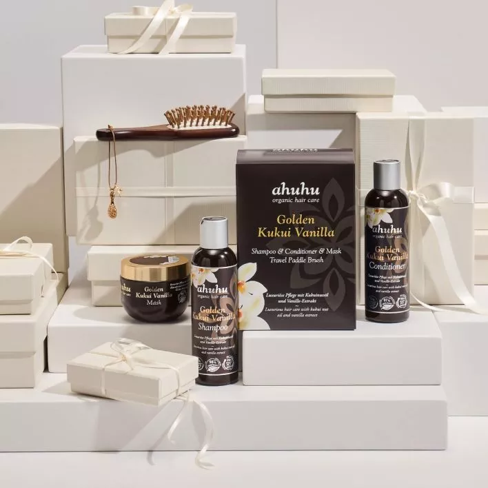 GOLDEN KUKUI VANILLA Haarpflege Geschenkbox 4tlg mit Kukui-Öl und Vanille Duft