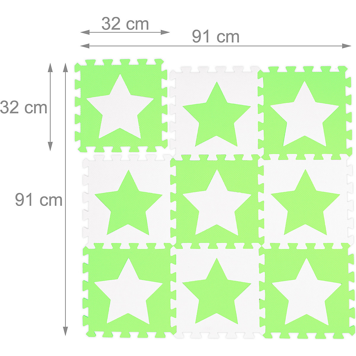 18 x Puzzlematte Sterne weiß-grün