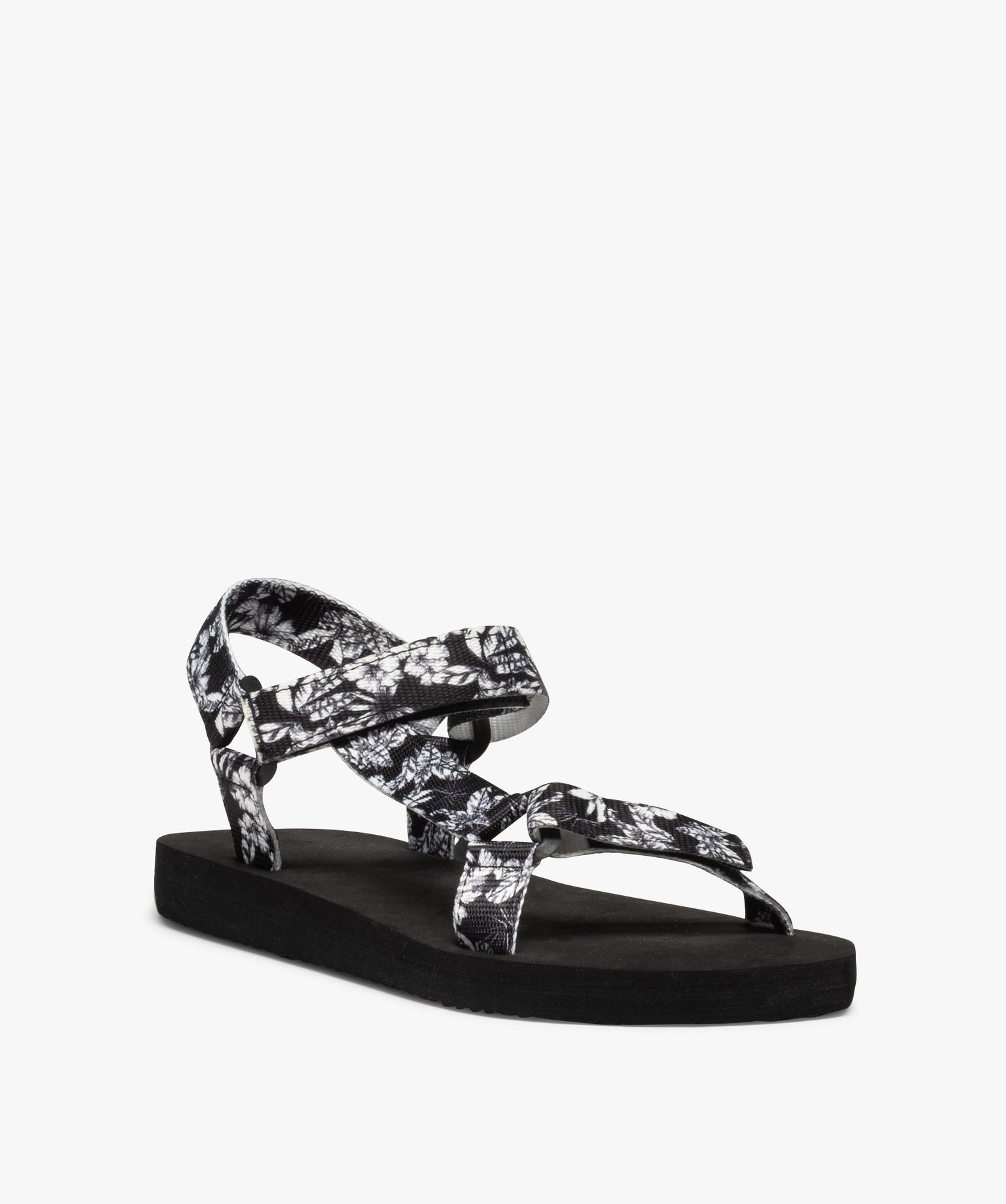 Sandales de plage femme à brides en toile scratch noir | GEMO