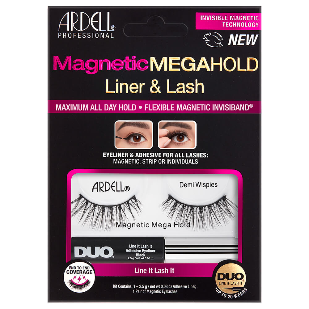 Ardell Faux-Cils Magnétique MegaHold Demi Wispies avec colle/feutre eyeliner Duo 2,5g Faux-Cils Magnétiques en frange réutilisables, avec colle/feutre eyeliner inclus
