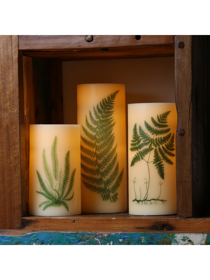 MARELIDA XXL LED Kerze mit Farndruck Echtwachs flackernd in creme - H: 25cm günstig kaufen onesize